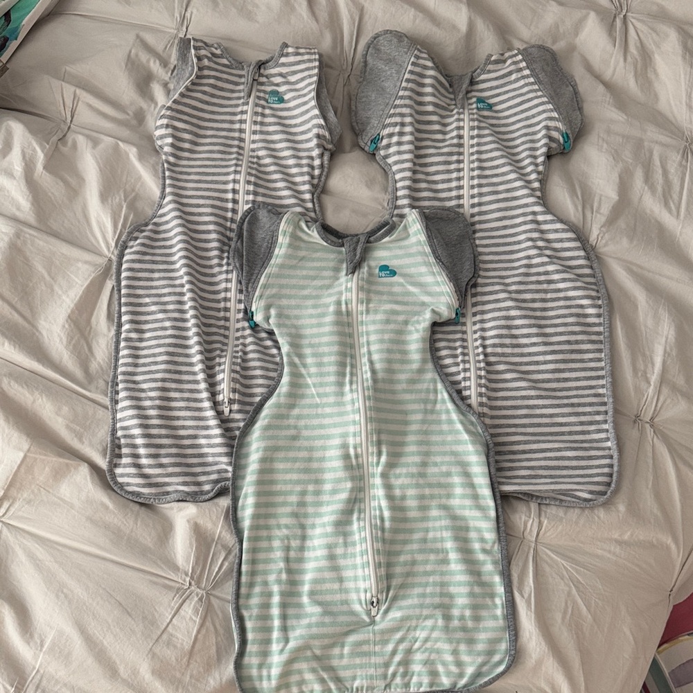 Love to Dream Striped Transitional Sleep Sacks - Gray & Mint All 3 Size Medium